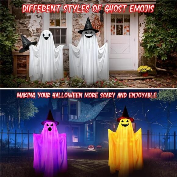 Halloween Decor Outdoor Indoor- 2 Packs Large Light-Up Spooky Standing Ghost - Picture 6 of 7